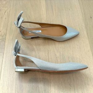 Aquazzura bow tie flats. Worn once. No scuffs. Box, paperwork, dust bag.